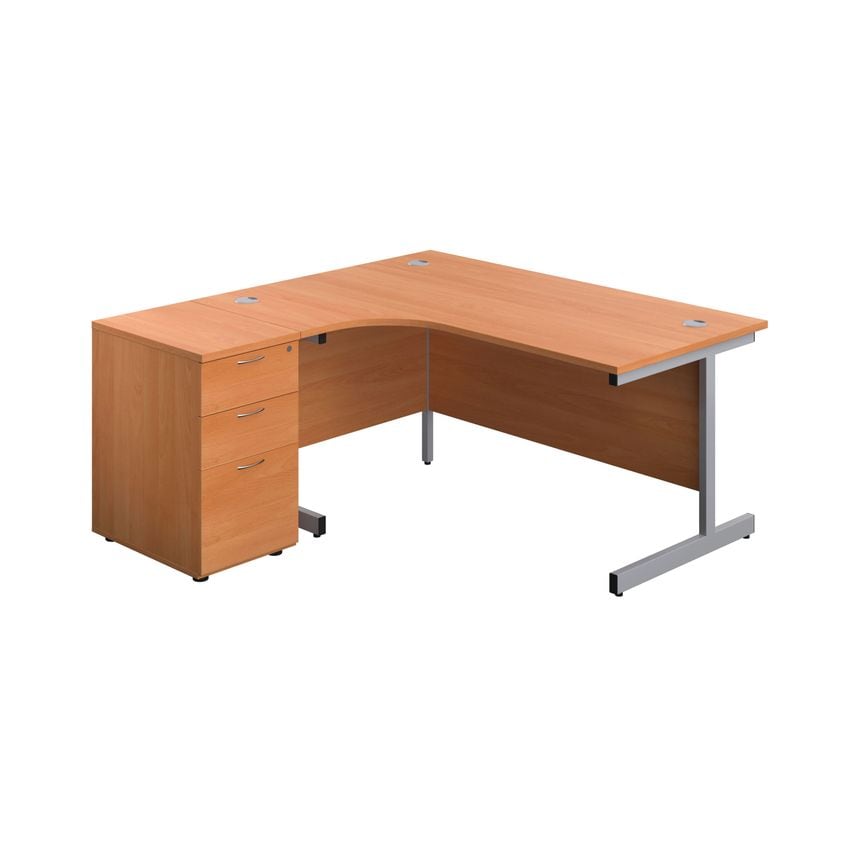 First Left Hand Radial Desk 1600mm Beech/Silver with Pedestal - KF803256