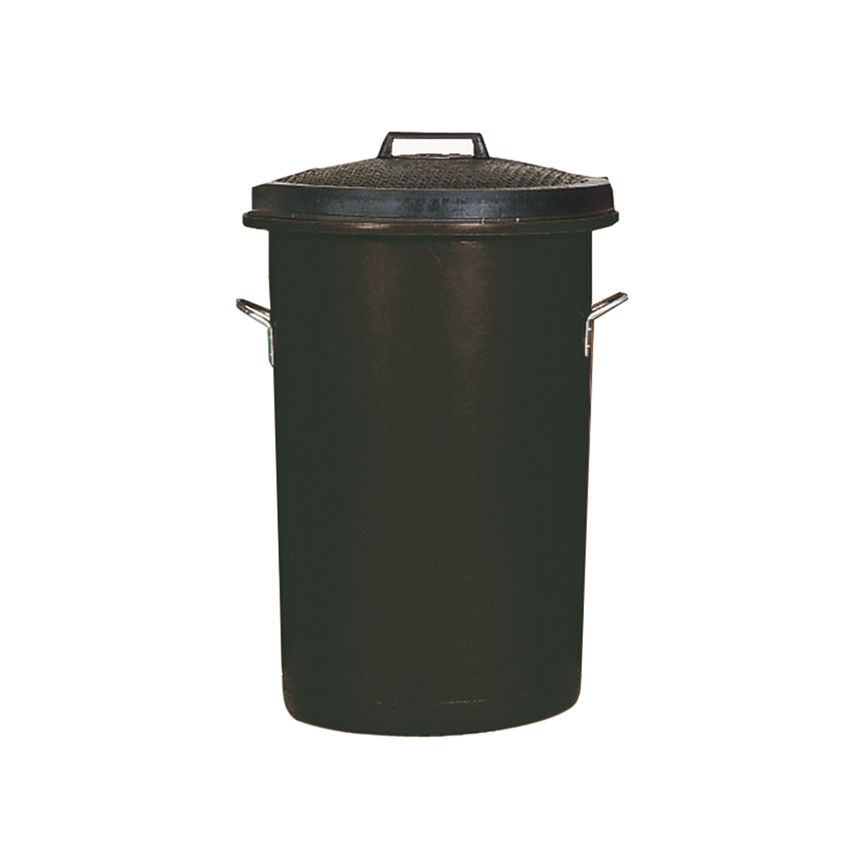 VFM Heavy Duty Coloured Dustbin 85L Black (2 Handles on Base and 1 on Lid for Ea