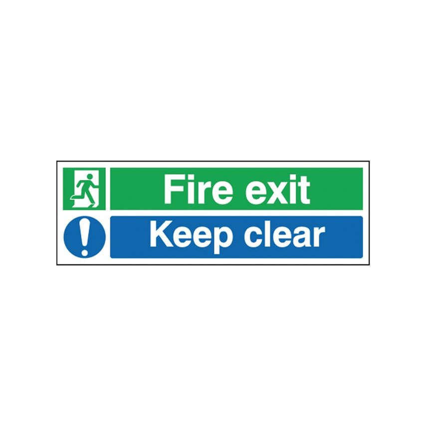  Safety Sign Fire Exit Keep Clear 150x450mm Self-Adhesive | Safety & Security > Signage > Office Signs