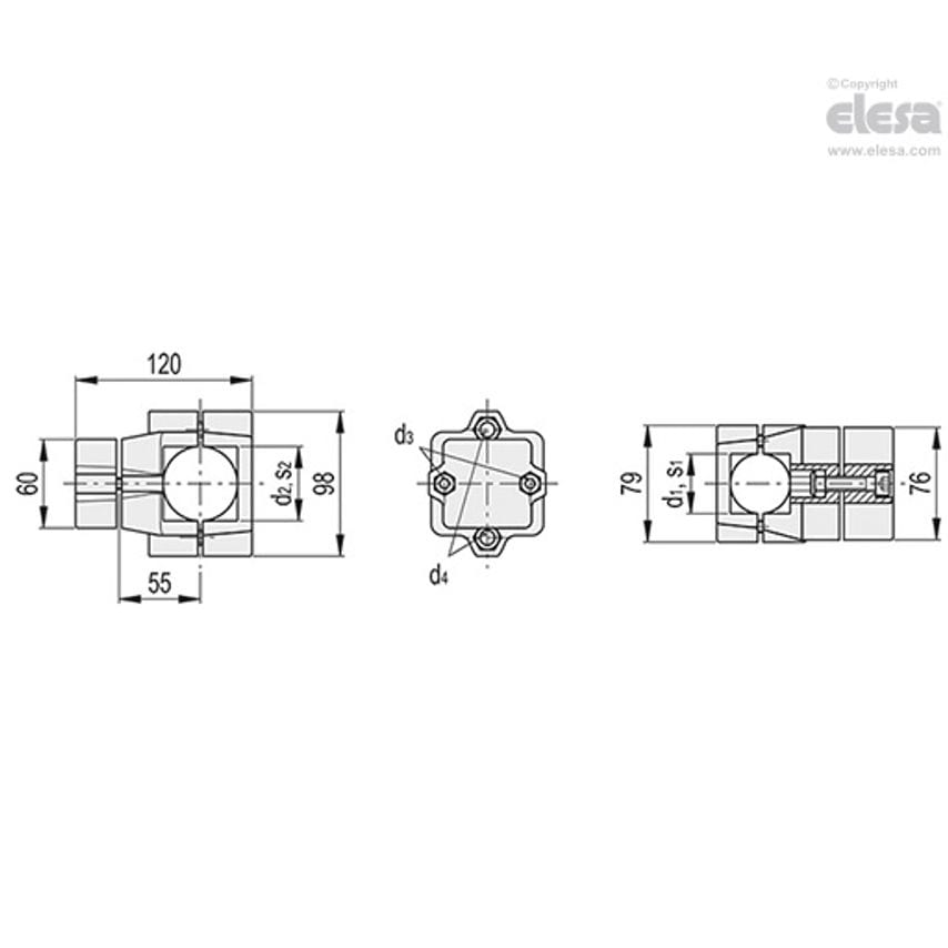 ELESA Two-way Connecting Clamp-GN 135-B40-B48-60-2-BL