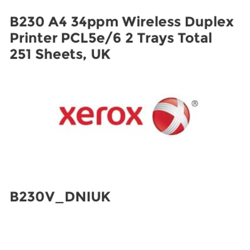 Shop Xerox B230 A4 34ppm Wireless Duplex Printer PCL5e/6 2 Trays Total