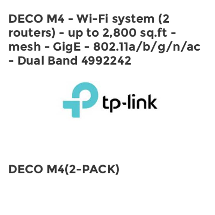 TP-Link DECO M4 - Wi-Fi system (2 routers) - up to 2,800 sq.ft - mesh - GigE - 8