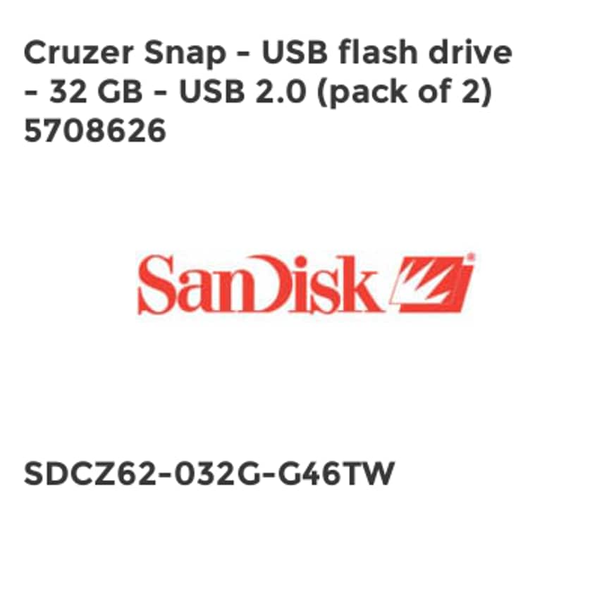 Sandisk Cruzer Snap - USB flash drive - 32 GB - USB 2.0 (pack of 2) 5708626