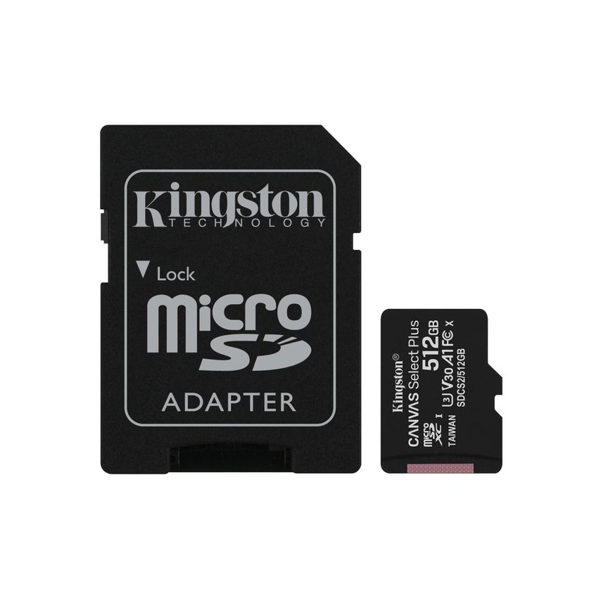 Kingston 512 GB, microSDXC, Class 10, UHS-I, 3.3 V, SD adapter