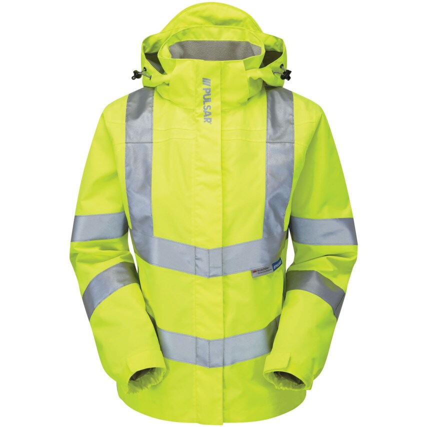 Pulsar P704 Ladies Hi-Vis Mesh Lined Breathable Storm Coat Yellow Size 12