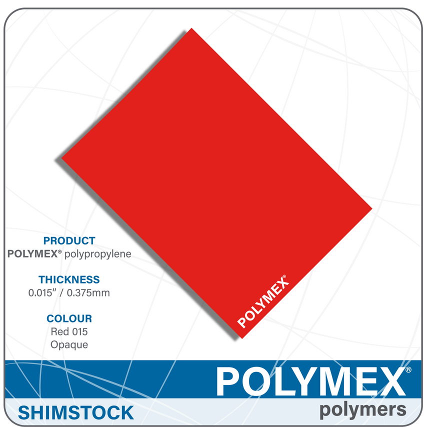 Polymex Polypropylene Red Shim Stock 304mm x 609mm (12" x 24") 0.375mm/0.015" Th