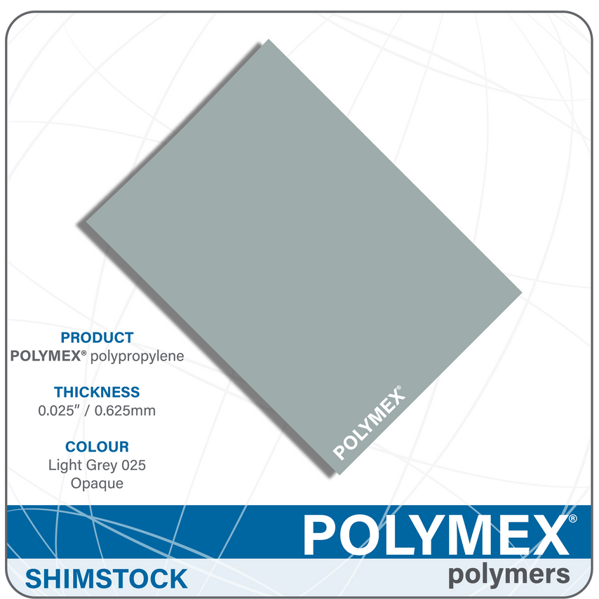Polymex Polypropylene Light Grey Shim Stock 210mm x 297mm (11.7" x 8.3") 0.625mm