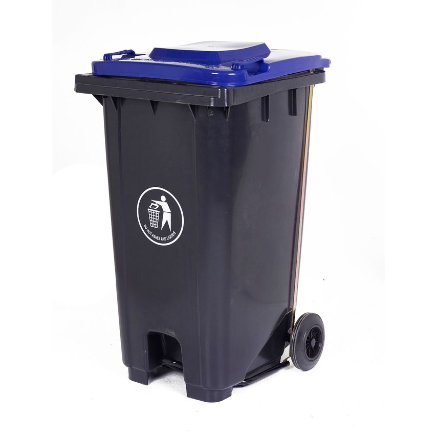 GPC Industries Grey Pedal Wheelie Bin - 240 Litre (with Blue Coloured Lid)
