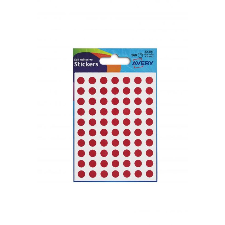 Avery Coloured Labels Round 8mm DIA Red (560 Labels)  PK10