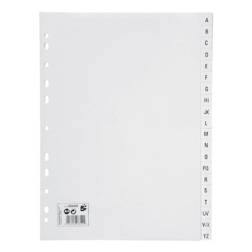 5 Star Index Multipunched 120 micron Polypropylene A-Z A4 White