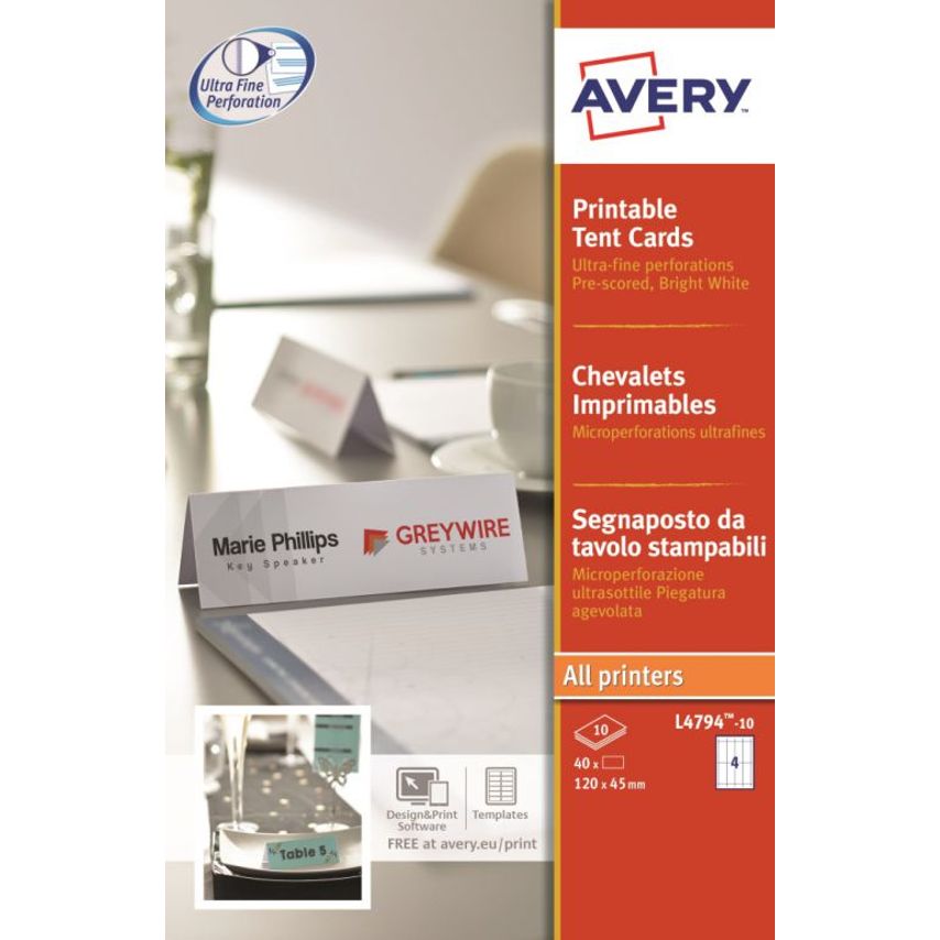 Avery Avery Printable Business Tent Card 4 per Sheet 120x45mm 190gsm White Ref L