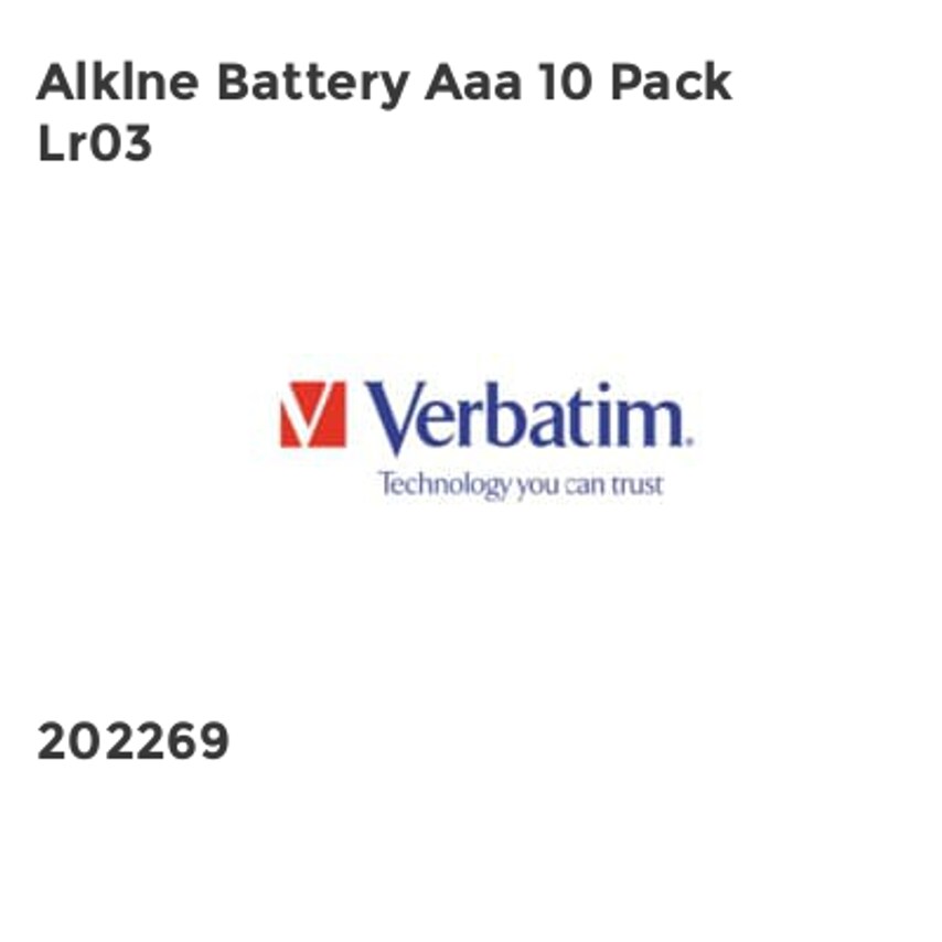 Verbatim Alklne Battery Aaa 10 Pack Lr03