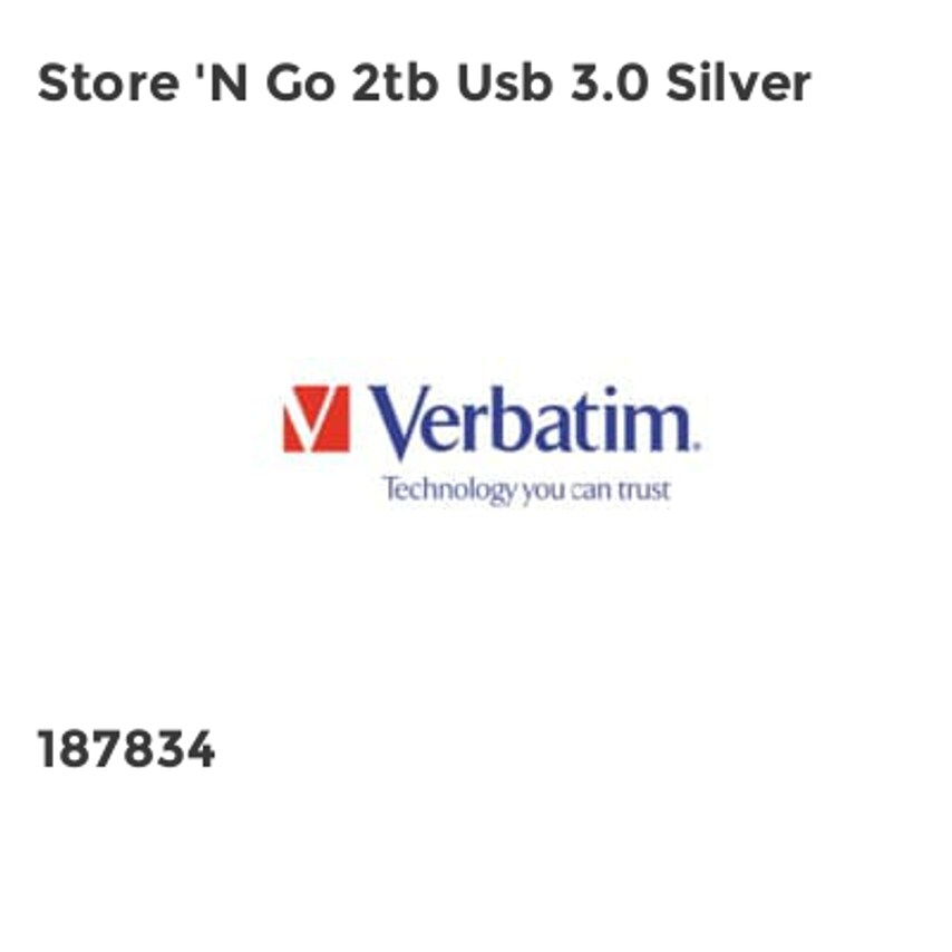 Verbatim Store 'N Go 2tb Usb 3.0 Silver