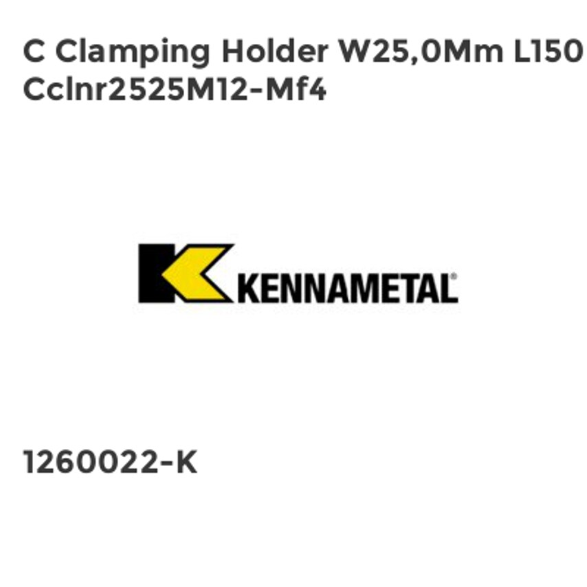 Kennametal C Clamping Holder W25,0Mm L150 Cclnr2525M12-Mf4