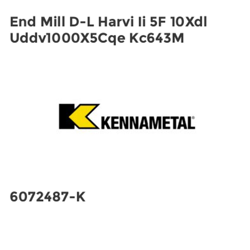 Kennametal End Mill D-l Harvi II 5F 10 x DL UDDV1000X5CQE KC643M