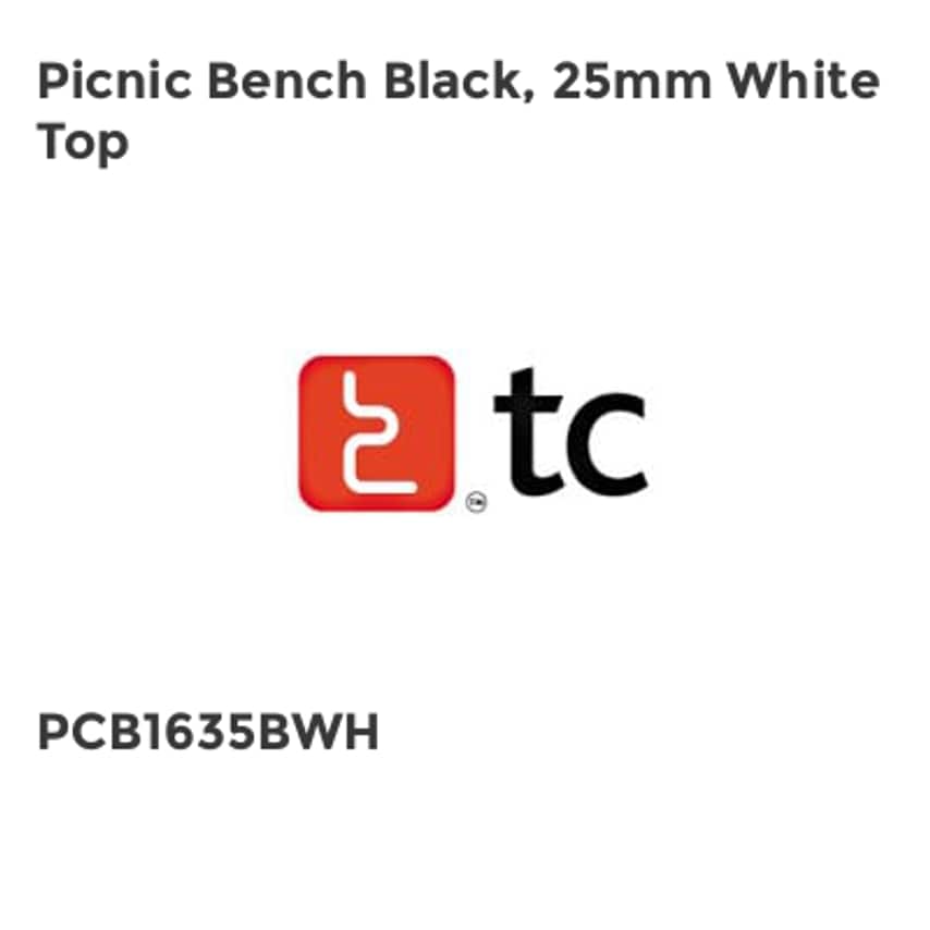 Tc Picnic Bench Black, 25mm White Top