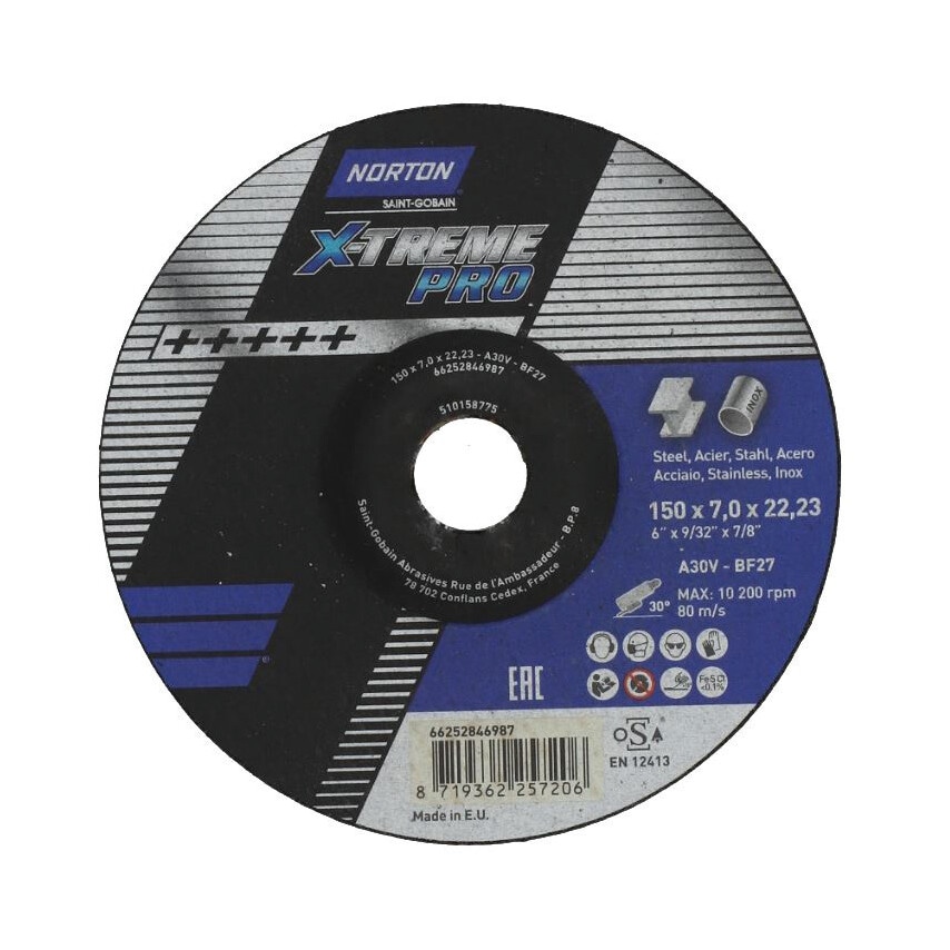 Norton Saint Gobain Pro 150x7.0x22.23mm Nor-Xtreme Grinding Disc A30- you get 10