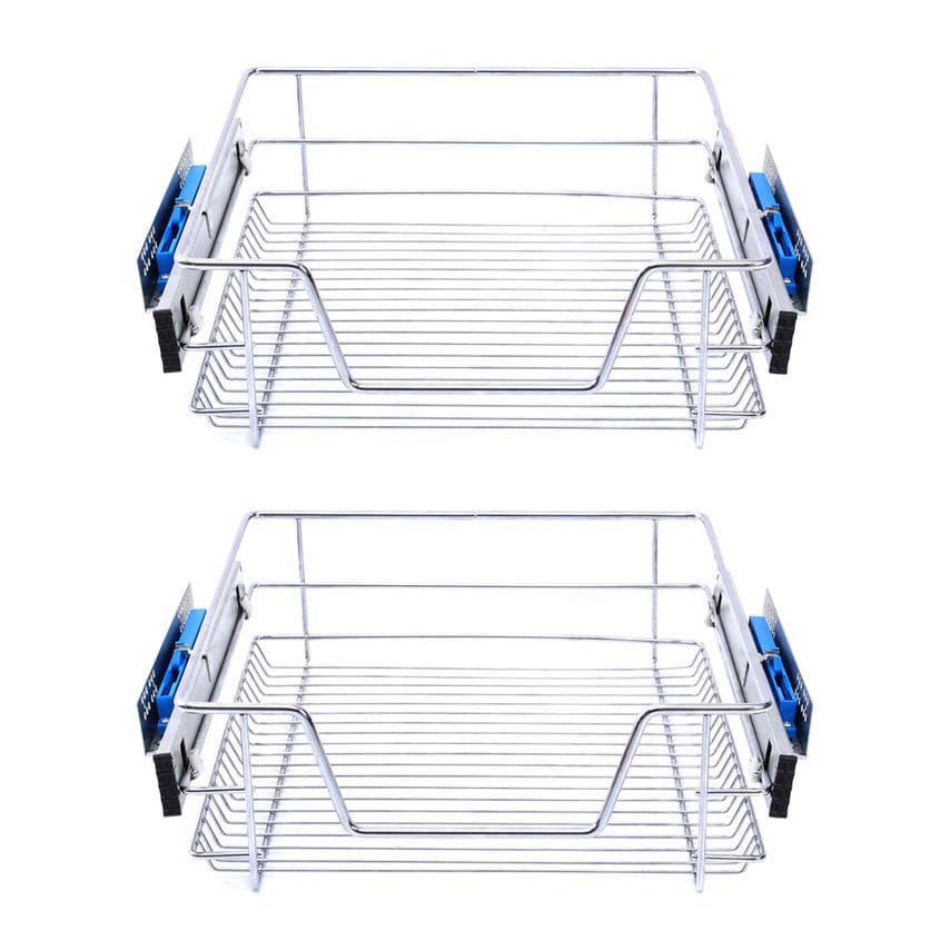 Living and Home 2 Pcs Metal Sliding Cabinet Pull Out Wire Basket Organizer