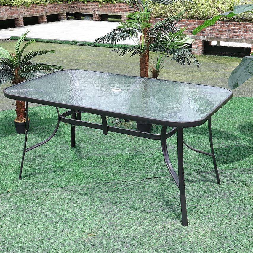 Living and Home Rectangular Tempered Glass Outdoor Coffee Table with Parasol Hol