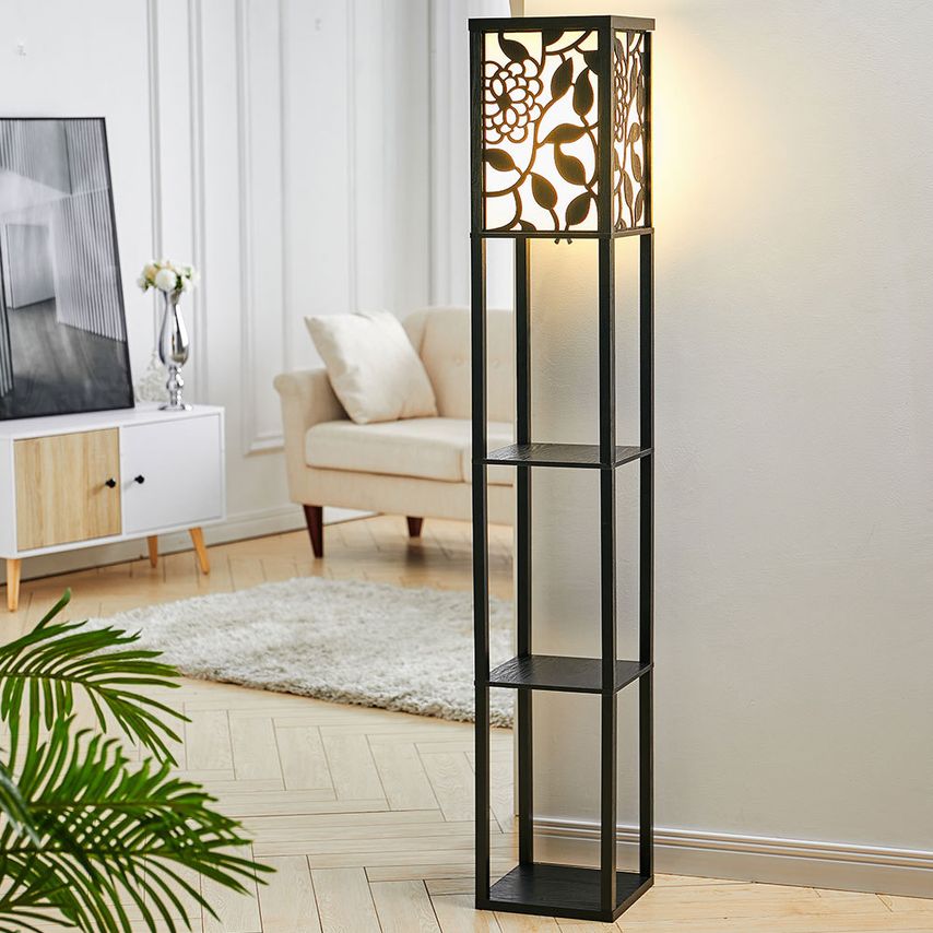 Living and Home Floor Lamp Wood Standing with Storage Shelf