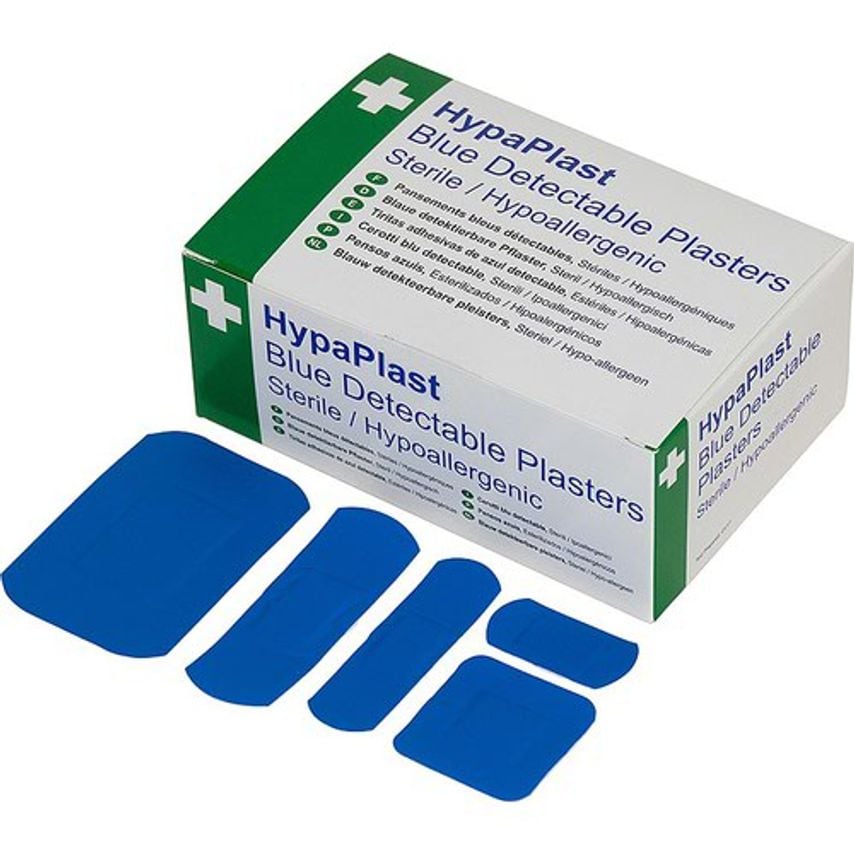 HypaPlast Safety First Aid Blue Catering Plasters Assorted Sizes, Pack of 100 D7