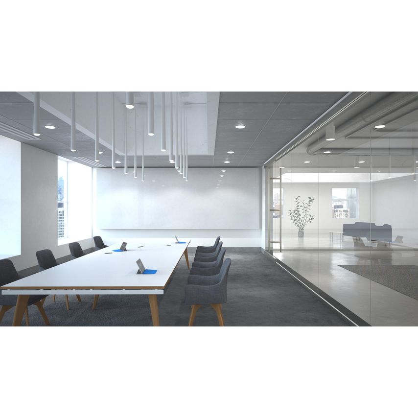 Oslo 4800mm Rectangular Boardroom Table White Top Natural Wood Edge White Frame