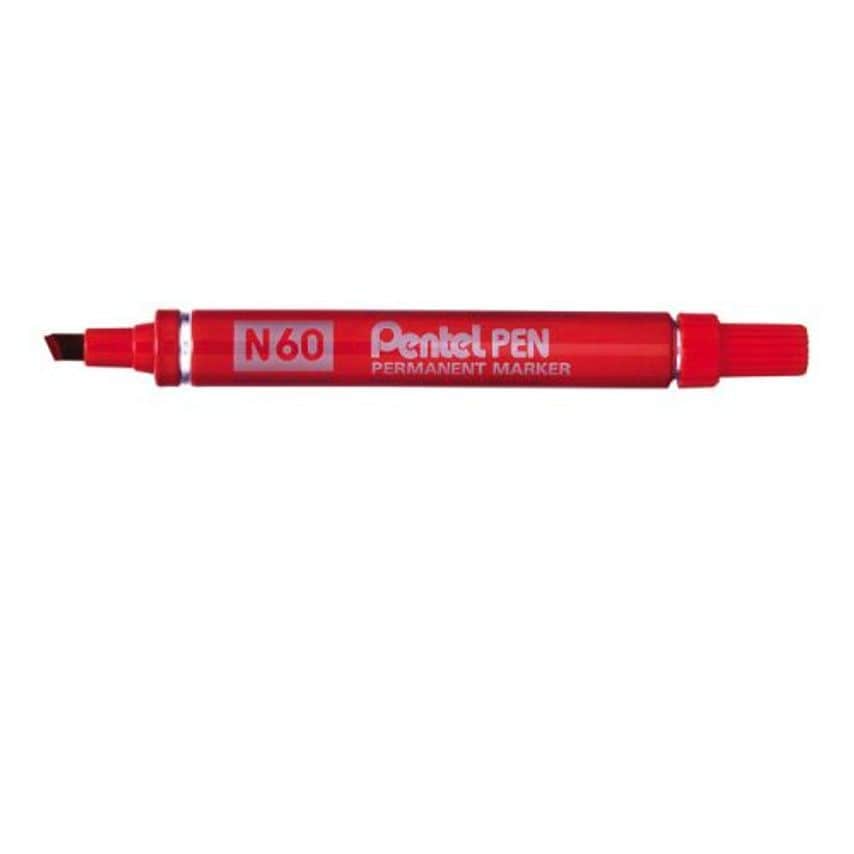 Pentel N60 Permanent Marker Chisel Tip 3.9-5.7mm Line Red (Pack 12)