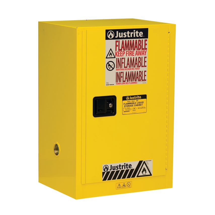 Justrite Sure-grip Ex Compac Flammable Safety Cabinet, Cap. 12 Gallons, 1 Shelf,