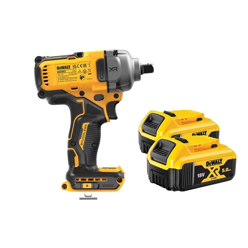 DeWalt DCF892P2T XR BL High Torque 1/2in Impact Wrench 18V 2 x 5.0Ah Li-ion DEWD