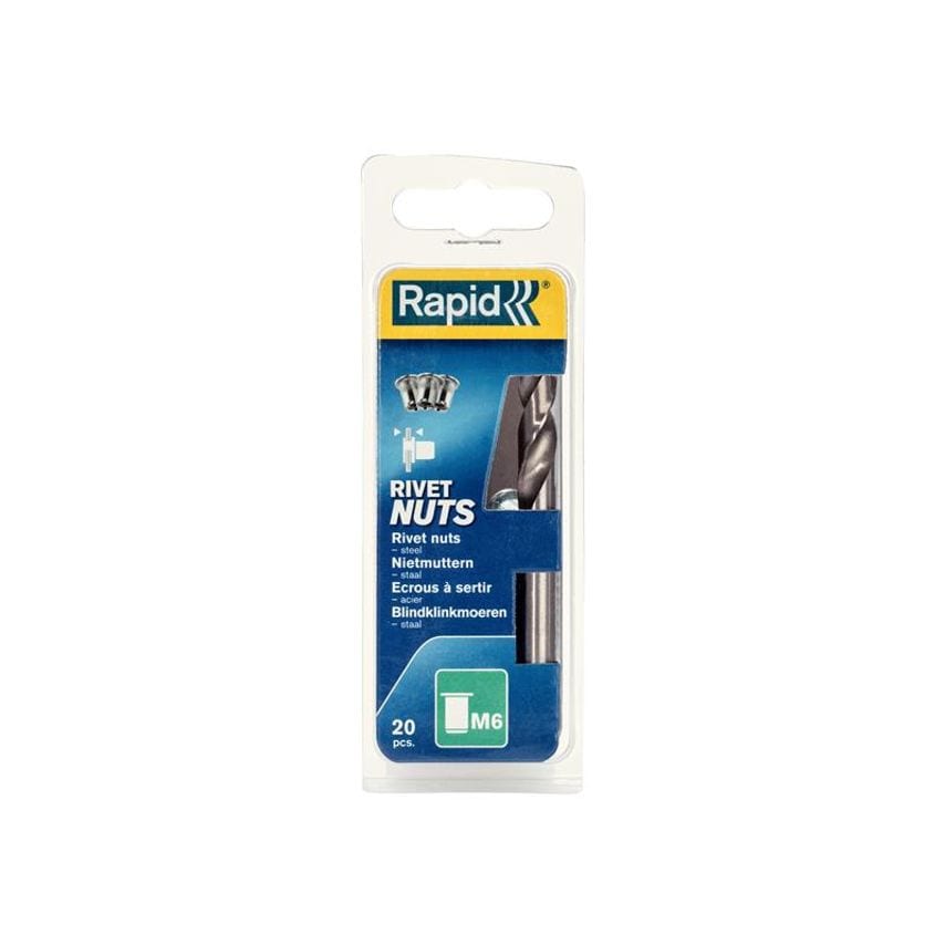 Rapid Steel Rivet Nuts M6 (Pack 20 + Free Drill Bit) RPD5000673