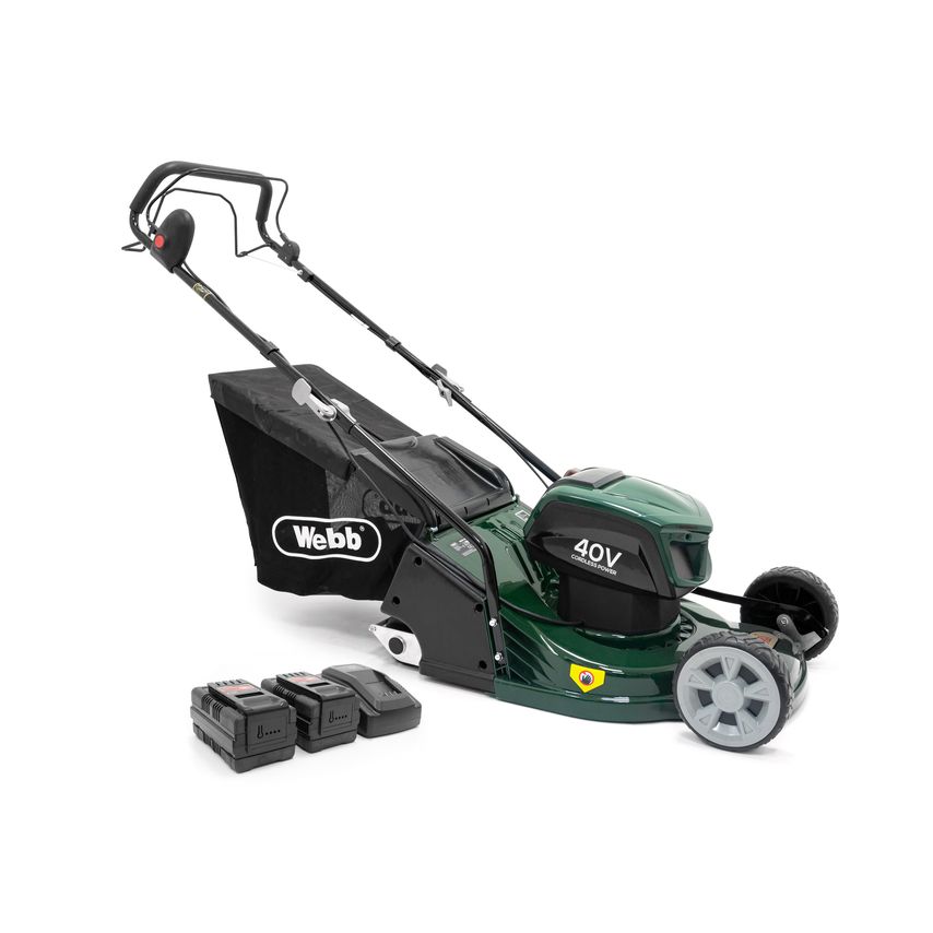 43cm (17") Cordless Self Propelled 36V Rear Roller Rotary Lawnmower with 2 x 2AH Lithium-ion Batteries