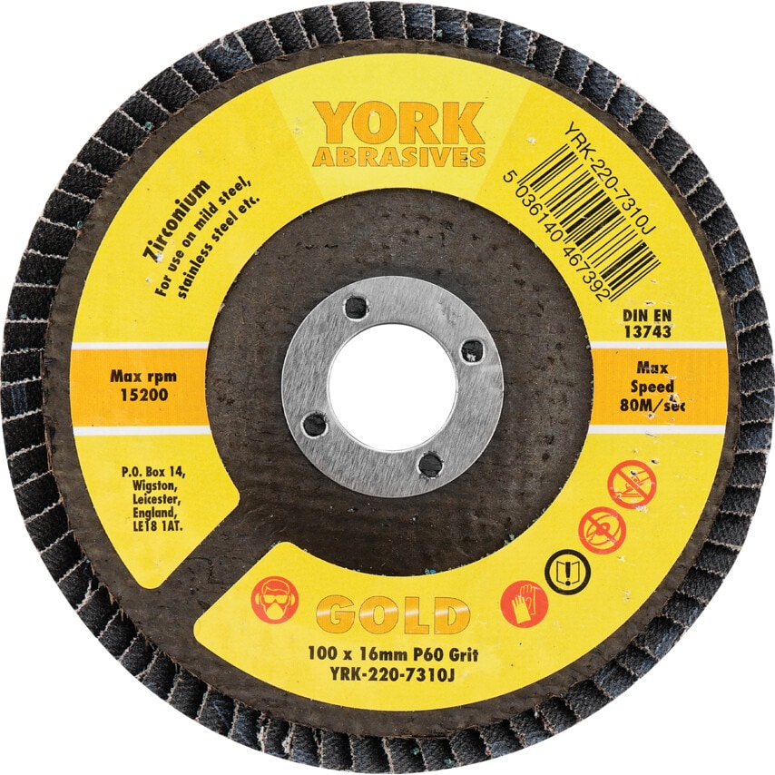 York 100x16mm F/Glass Zirc Flap Disc P60