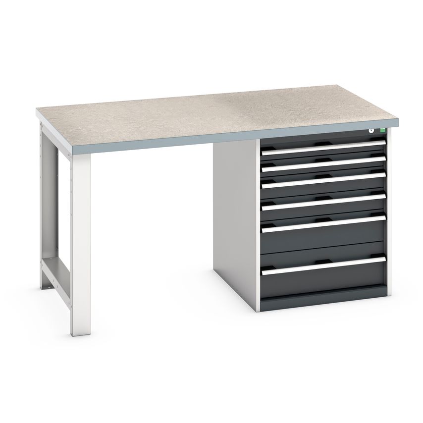 cubio Pedestal Bench (Lino) with 6 Drawer Pedestal Cabinet. Wxdxh: 1500 x 900 x