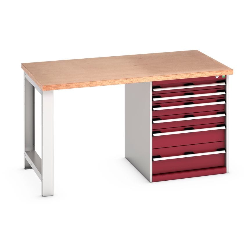 cubio Pedestal Bench (Mpx) with 6 Drawer Pedestal Cabinet. Wxdxh: 1500 x 900 x 8