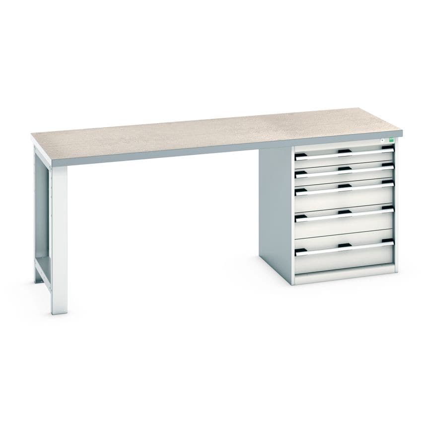 cubio Pedestal Bench (Lino) with 5 Drawer Pedestal Cabinet. Wxdxh: 2000 x 750 x