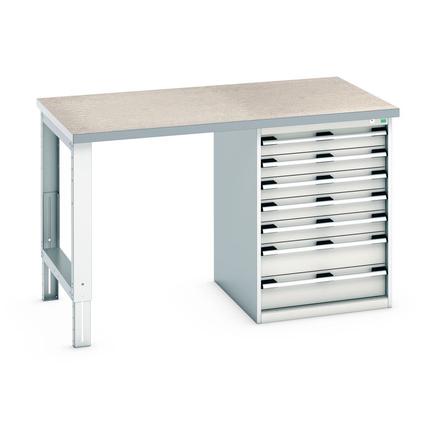 cubio Pedestal Bench (Lino) with 7 Drawer Pedestal Cabinet. Wxdxh: 1500 x 900 x