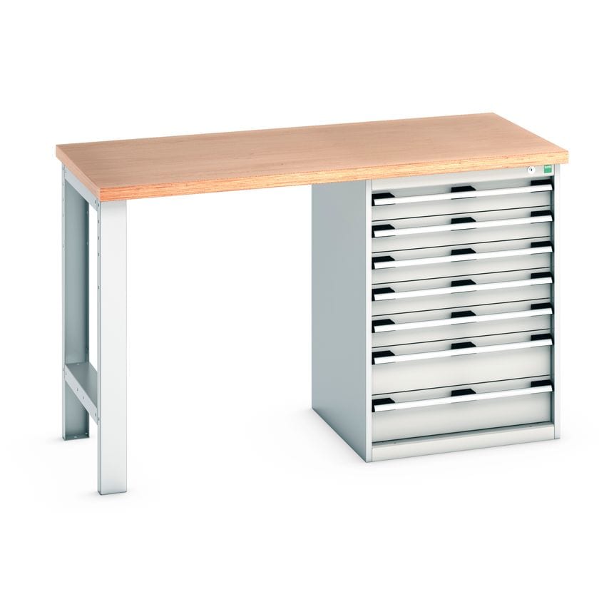 cubio Pedestal Bench (Mpx) with 7 Drawer Pedestal Cabinet. Wxdxh: 1500 x 750 x 9