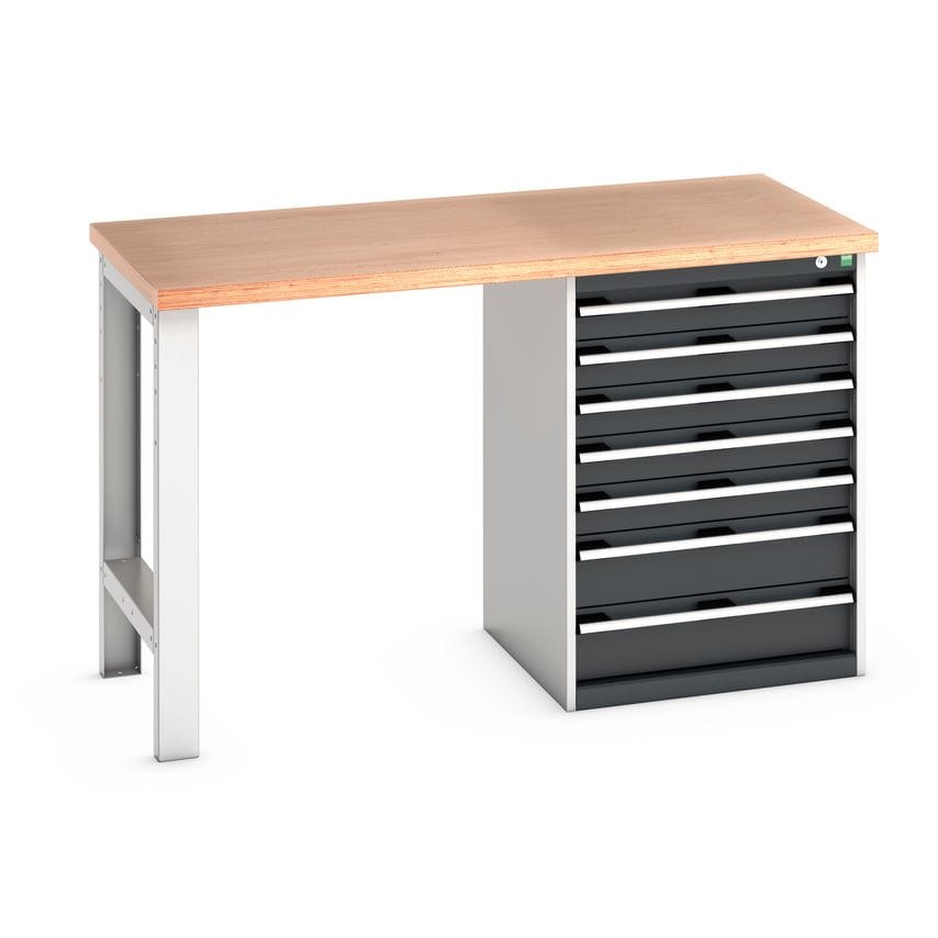cubio Pedestal Bench (Mpx) with 7 Drawer Pedestal Cabinet. Wxdxh: 1500 x 750 x 9