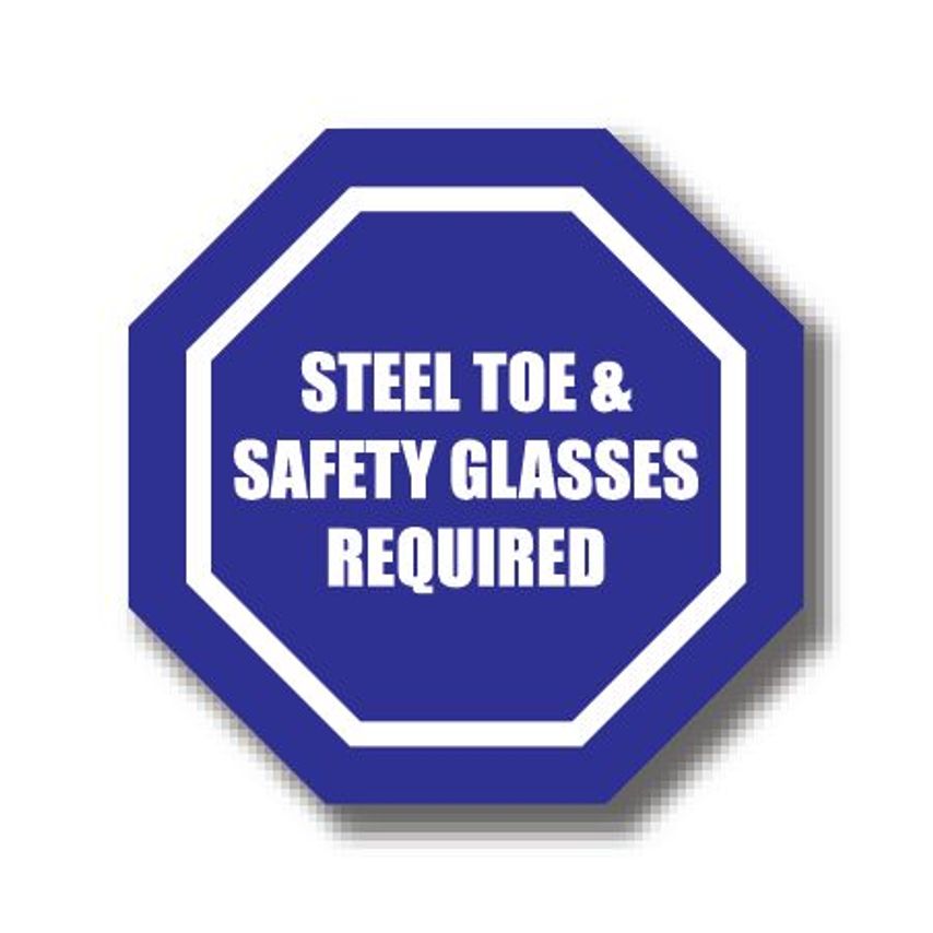 Ergomat Durastripe Octagone Sign - Steel Toes & Safety Glasses Required 30.5cm