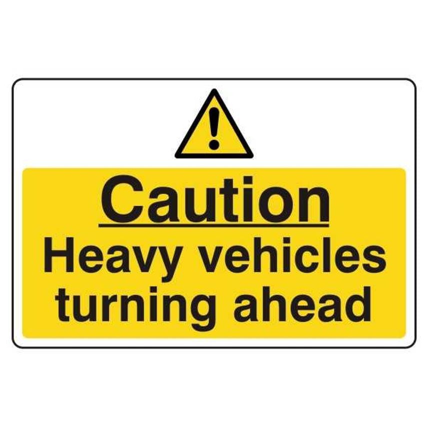 Lasting Impressions Caution - Heavy Vehicles Turning Ahead Sign Label