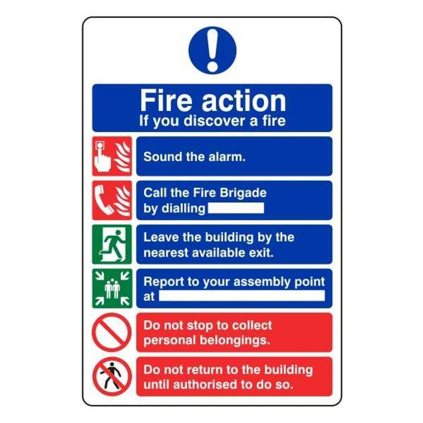 Lasting Impressions Fire Action (Write-on with Phone No. & Assembly Point) Sign
