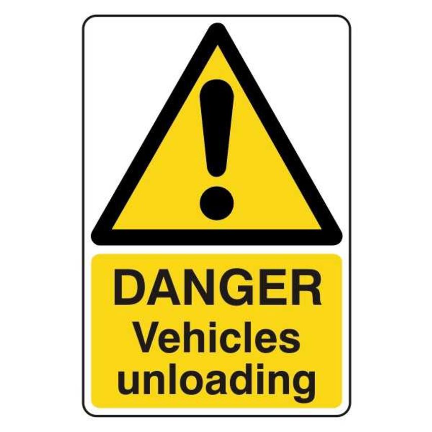 Lasting Impressions Danger - Vehicles Unloading Sign Label