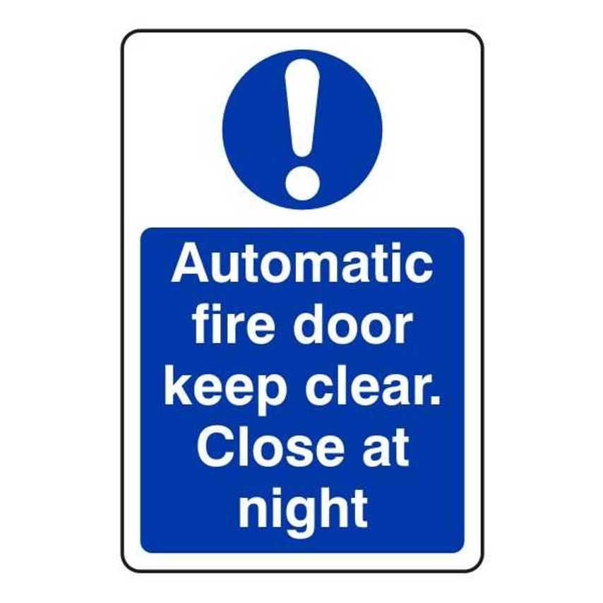 Lasting Impressions Automatic Fire Door - Keep Clear. Close AT Night Sign Label