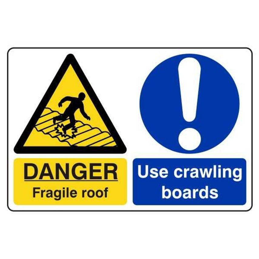 Lasting Impressions Danger Fragile Roof Use Crawling Boards Sign Label