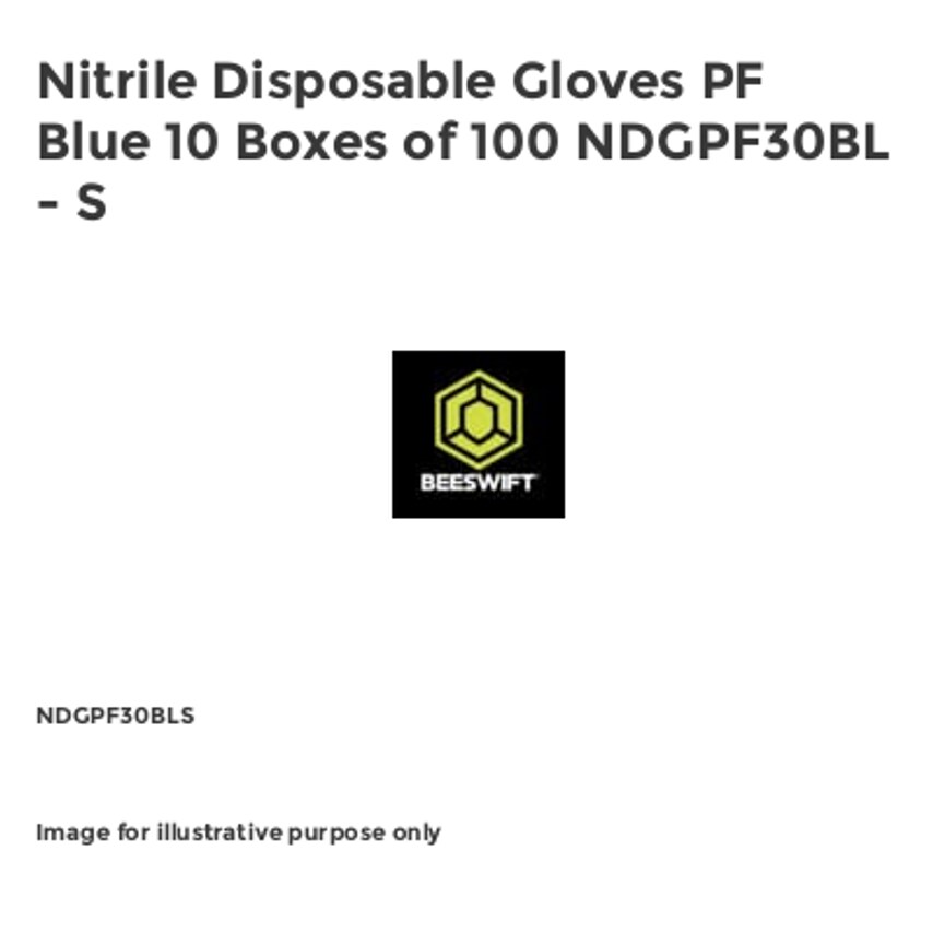 Beeswift Nitrile Disposable Gloves PF Blue 10 Boxes of 100 NDGPF30BL - S