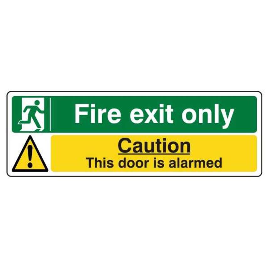 Lasting Impressions Fire Exit Only, Door Alarmed From 0.98 Sign Label