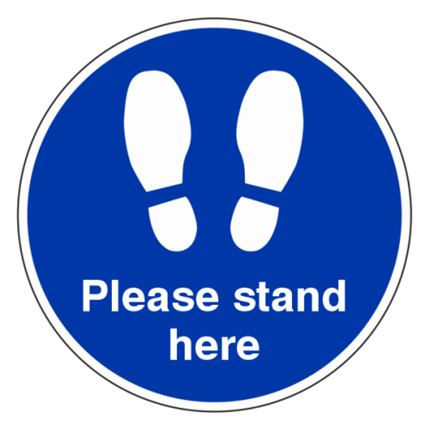 Lasting Impressions Please Stand Here Floor Sticker 450 x 450 Sign Label