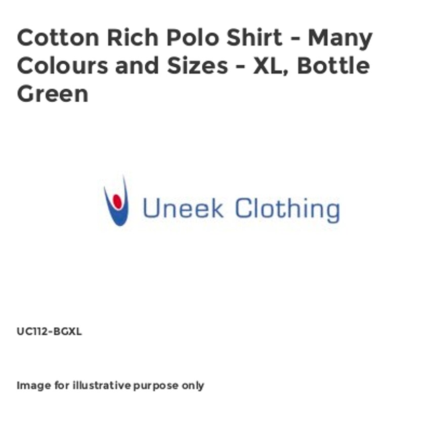 Uneek Cotton Rich Polo Shirt - Many Colours and Sizes - XL, Bottle Green