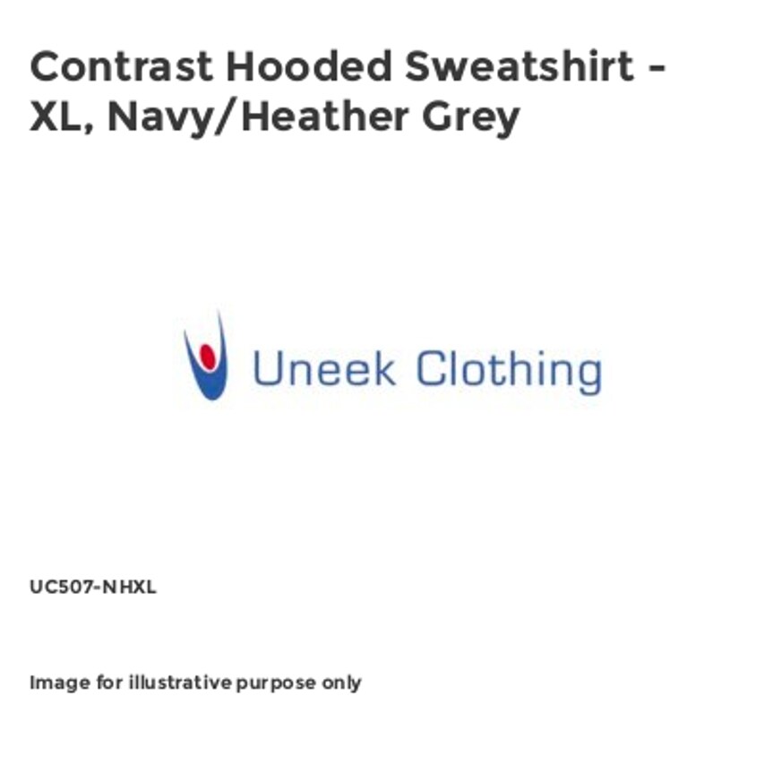 Uneek Contrast Hooded Sweatshirt - XL, Navy/Heather Grey