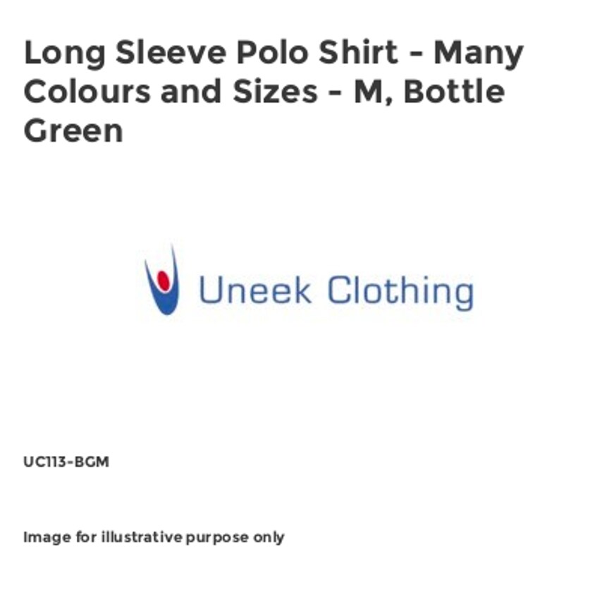 Uneek Long Sleeve Polo Shirt - Many Colours and Sizes - M, Bottle Green